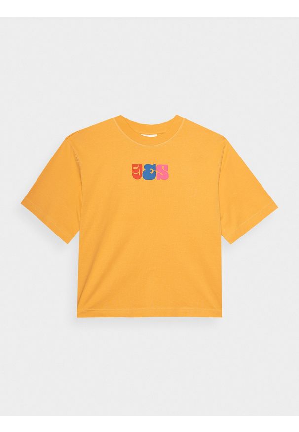 outhorn - T-shirt z nadrukiem damski Outhorn - żółty. Okazja: na co dzień. Kolor: żółty. Materiał: bawełna, dzianina. Wzór: nadruk. Styl: casual