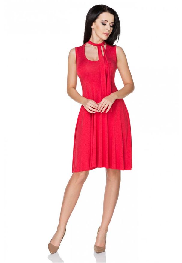 Tessita - Czerwona Sukienka Wiązana na Karku. Kolor: czerwony. Materiał: wiskoza, elastan, akryl
