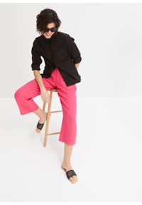 bonprix - Spodnie culotte muślinowe z bawełny. Kolor: różowy. Materiał: bawełna. Styl: elegancki #3