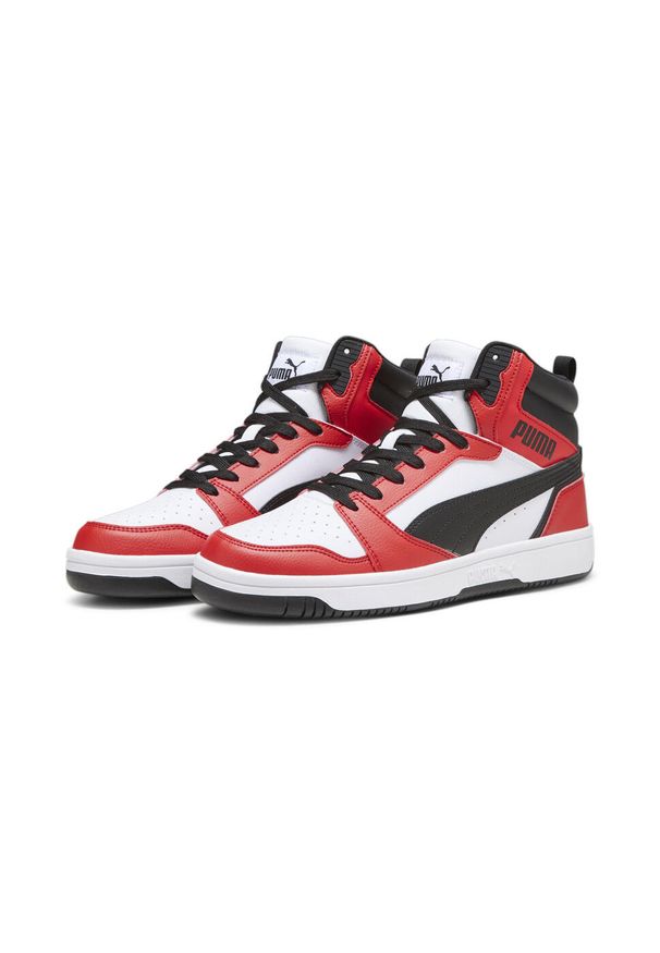 Puma - Buty na co dzień męskie PUMA REBOUND V6 MID za kostkę wysokie. Okazja: na co dzień. Wysokość cholewki: za kostkę. Kolor: biały, czerwony, wielokolorowy, czarny. Materiał: skóra, syntetyk. Szerokość cholewki: normalna. Sport: koszykówka