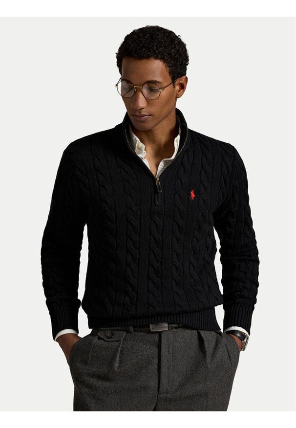Polo Ralph Lauren Sweter 710810841006 Czarny Regular Fit. Typ kołnierza: polo. Kolor: czarny. Materiał: bawełna