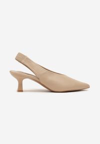 Renee - Ciemnobeżowe Czółenka Sandały Vices na Kaczuszce Typu Slingback Liluriela. Okazja: na co dzień. Kolor: beżowy. Wzór: kwiaty. Sezon: lato. Obcas: na szpilce. Styl: casual, elegancki. Wysokość obcasa: średni #4