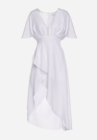 Born2be - Jasnobeżowa Koktajlowa Sukienka Vices o Asymetrycznym Kroju z Falbanką Finexia. Okazja: na wesele, na ślub cywilny, na imprezę. Kolor: beżowy. Wzór: aplikacja. Typ sukienki: asymetryczne. Styl: wizytowy #3