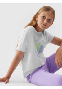 4f - T-shirt z nadrukiem dziewczęcy. Kolor: biały. Materiał: bawełna. Wzór: nadruk