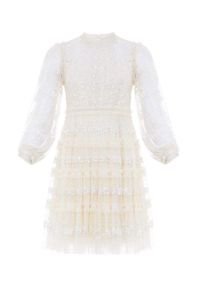 NEEDLE & THREAD - Sukienka mini Eve. Kolor: beżowy. Materiał: tiul, koronka. Długość rękawa: długi rękaw. Wzór: aplikacja, kwiaty. Długość: mini #3