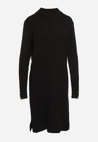 Born2be - Czarna Sweterkowa Sukienka z Modalem i Wiskozą Ozdobiona Guzikami Hesalttia. Okazja: na co dzień. Kolor: czarny. Materiał: wiskoza. Długość rękawa: długi rękaw. Wzór: aplikacja. Typ sukienki: proste. Styl: casual, elegancki #6