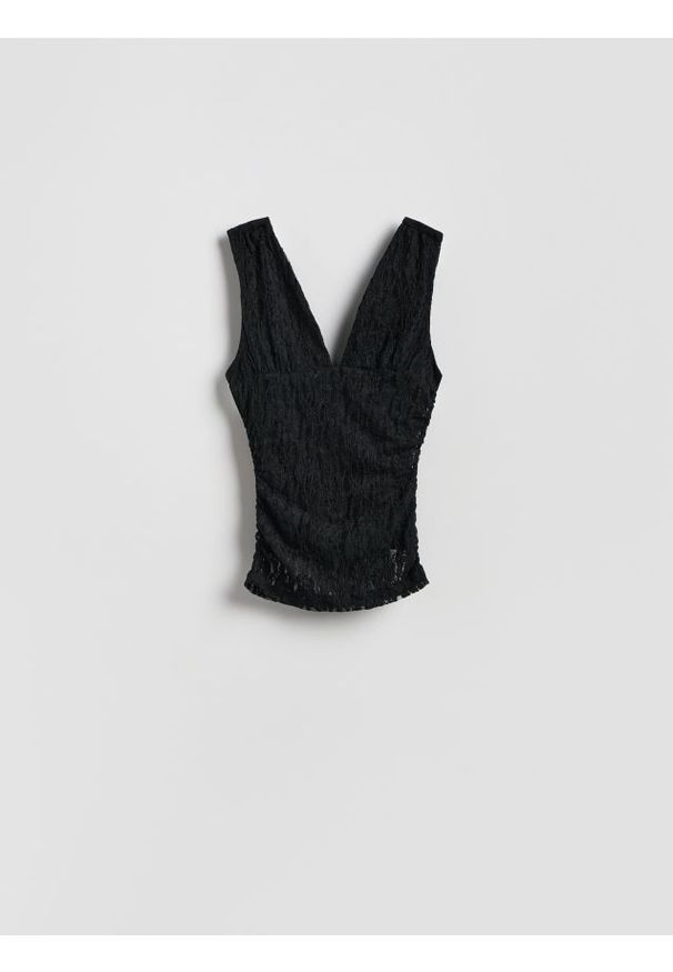 Reserved - Kreszowana bluzka - czarny. Kolor: czarny. Materiał: dzianina