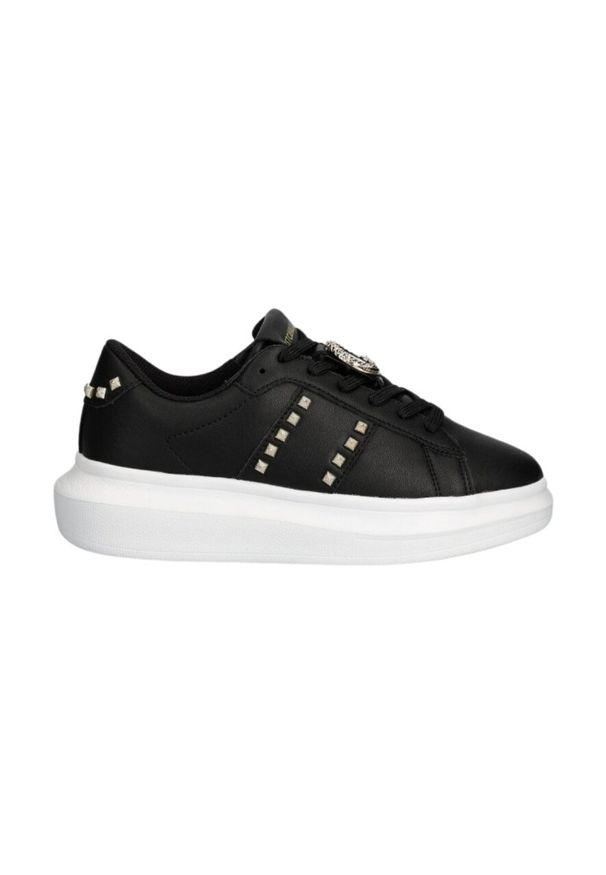Just Cavalli - JUST CAVALLI Czarne skórzane sneakersy FONDO URSA DIS. 3, Rozmiar 37. Kolor: czarny. Materiał: skóra