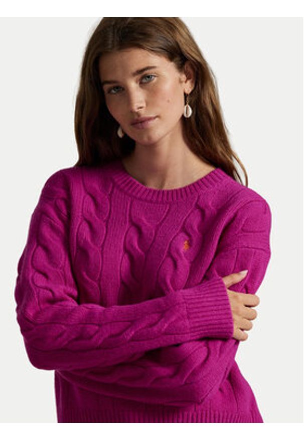 Polo Ralph Lauren Sweter 211A91216001 Różowy Straight Fit. Typ kołnierza: polo. Kolor: różowy. Materiał: wełna