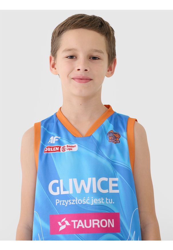 4f - 4F Koszulka meczowa replika wyjazdowa z sezonu 2024/25 dziecięca 4F x GTK Gliwice - multikolor 158/164 (12-14 lat). Typ kołnierza: dekolt w serek. Kolor: wielokolorowy. Materiał: syntetyk, dzianina, materiał, włókno. Wzór: nadruk, ze splotem, gładki. Sezon: lato. Sport: koszykówka, fitness