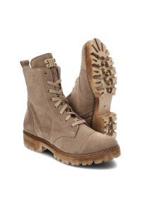 Beżowe Botki Armodo Modne Buty Na Jesień. Okazja: na co dzień. Zapięcie: sznurówki. Kolor: beżowy. Materiał: skóra. Sezon: jesień. Obcas: na obcasie. Styl: casual. Wysokość obcasa: średni #5