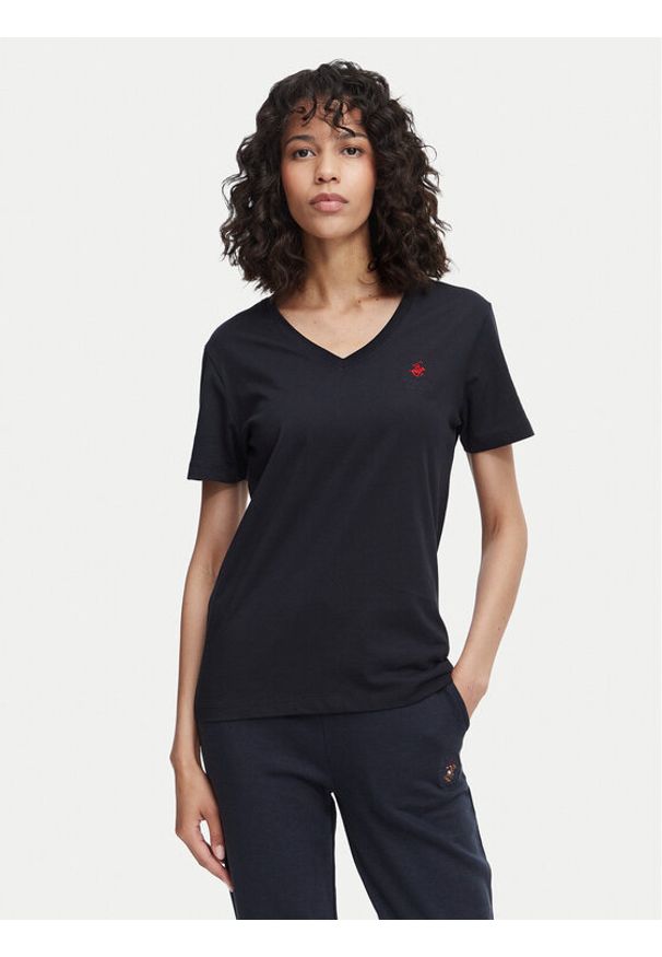 Beverly Hills Polo Club T-Shirt P-SS26W-TS516518 Granatowy Regular Fit. Typ kołnierza: polo. Kolor: niebieski. Materiał: bawełna