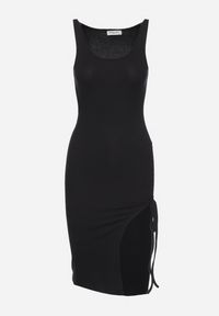 Born2be - Czarna Bawełniana Sukienka na Ramiączka z Prążkowanego Materiału z Troczkami Moavie. Kolor: czarny. Materiał: materiał, bawełna, prążkowany. Długość rękawa: na ramiączkach. Sezon: lato #3