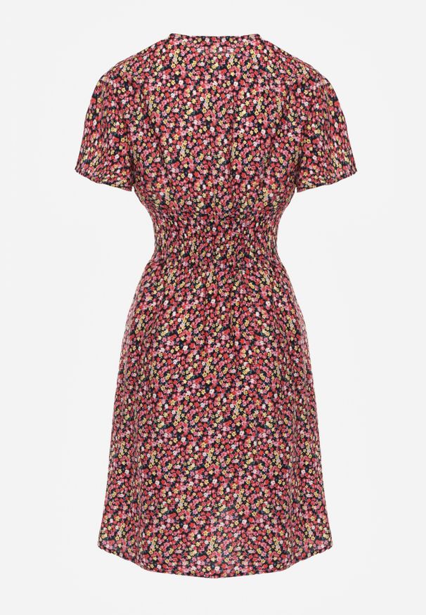 Renee - Granatowa Sukienka Platachus. Typ kołnierza: dekolt w serek, dekolt kopertowy. Kolor: niebieski. Materiał: wiskoza. Wzór: nadruk, kwiaty. Sezon: wiosna, lato. Typ sukienki: kopertowe