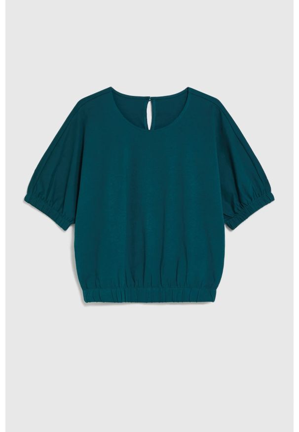MOODO - Bluzka z bufiastymi rękawami zielona. Kolor: zielony. Materiał: bawełna