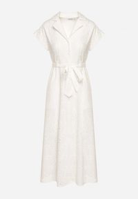 Born2be - Biała Bawełniana Ażurowa Sukienka na Guziki o Koszulowym Kroju Wiązana Paskiem Grosofia. Okazja: na co dzień. Kolor: biały. Materiał: bawełna. Wzór: ażurowy. Sezon: lato. Typ sukienki: koszulowe. Styl: casual, elegancki, klasyczny #5