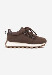 Renee - Brązowe Sneakersy na Platformie Ozdobionej Tłoczeniem Zerla. Okazja: na co dzień. Kolor: brązowy. Materiał: jeans. Wzór: aplikacja. Obcas: na platformie #4