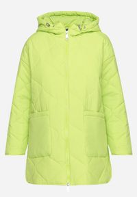 Born2be - Zielona Kurtka Oversize z Kapturem z Ozdobnym Pikowaniem i Rozcięciem Klimella. Typ kołnierza: kaptur. Kolor: zielony. Styl: elegancki #4