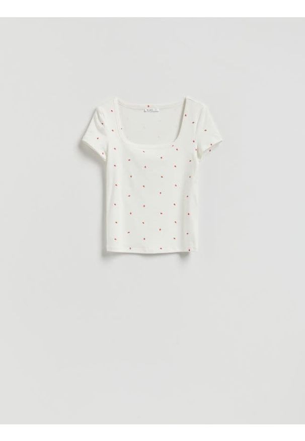 Reserved - T-shirt z dekoltem karo - wielobarwny. Typ kołnierza: dekolt w karo. Materiał: włókno, bawełna