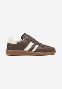 Born2be - Brązowe Płaskie Sneakersy Ozdobione Paskami Glaria. Nosek buta: okrągły. Zapięcie: pasek. Kolor: brązowy. Wzór: aplikacja. Obcas: na obcasie. Wysokość obcasa: niski #4