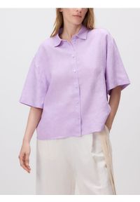 Reserved - Lniana koszula z krótkimi rękawami - fioletowy. Kolor: fioletowy. Materiał: len. Długość rękawa: krótki rękaw. Długość: krótkie