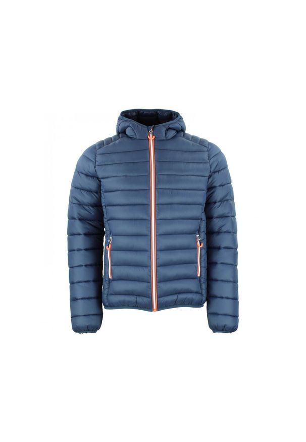 PEAK MOUNTAIN - Cienka kurtka z kapturem Peak Mountain. Typ kołnierza: kaptur. Kolor: szary, niebieski, wielokolorowy. Materiał: puch. Sport: turystyka piesza