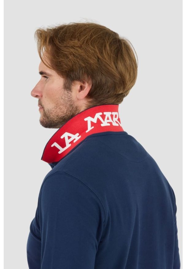 La Martina - LA MARTINA Granatowy męski longsleeve polo Piquet Stretch, Rozmiar XL. Typ kołnierza: polo. Kolor: czarny. Długość rękawa: długi rękaw