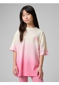 4f - 4F T-shirt loose z nadrukiem dziewczęcy - różowy 152 (11-12 lat). Okazja: na co dzień, na uczelnię. Kolor: różowy. Materiał: materiał, bawełna, jeans. Wzór: nadruk. Sezon: lato. Styl: casual, sportowy #2
