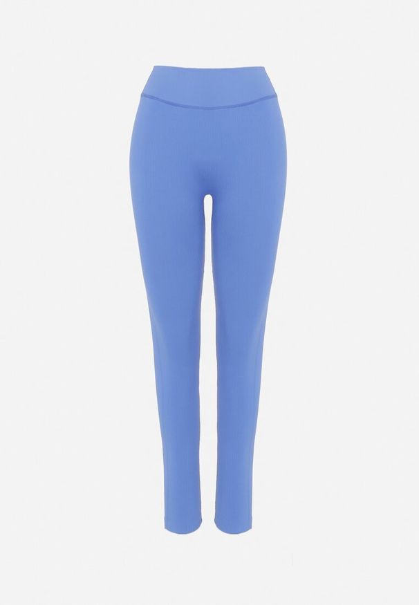 Born2be - Niebieskie Legginsy z Elastycznej Prążkowanej Dzianiny Ichorsa. Kolor: niebieski. Materiał: dzianina, prążkowany