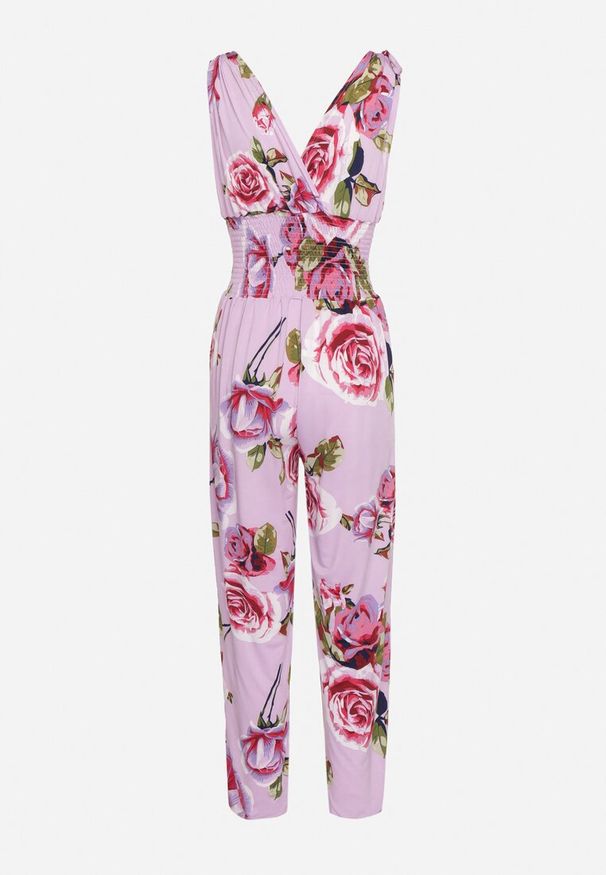 Born2be - Fioletowy Taliowany Kombinezon w Kwiaty z Długimi Nogawkami Renivia. Okazja: na co dzień. Kolor: fioletowy. Długość: długie. Wzór: kwiaty. Styl: street, casual