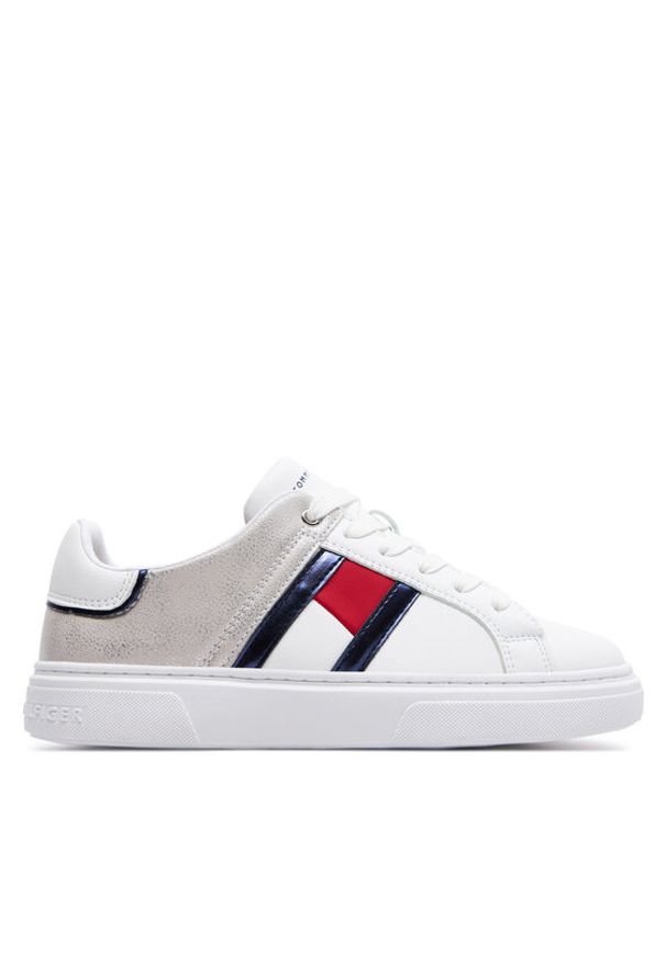 TOMMY HILFIGER - Tommy Hilfiger Sneakersy Flag Low Cut Lace-Up Sneaker T3A9-33201-1355 S Biały. Kolor: biały. Materiał: skóra