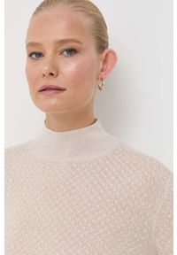 Armani Exchange sweter z domieszką wełny damski kolor złoty lekki z półgolfem. Kolor: złoty. Materiał: wełna. Wzór: ze splotem #2