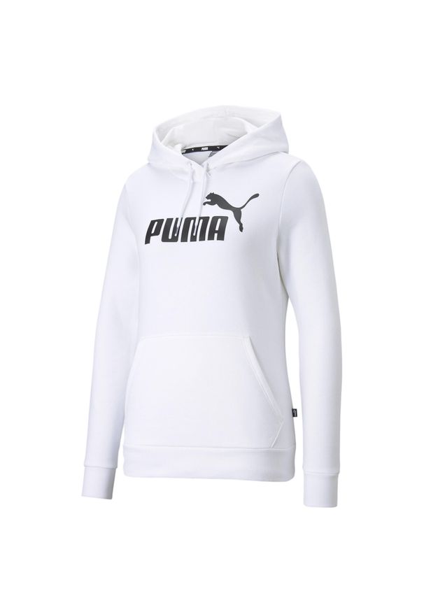 Puma - Damska bluza z kapturem z logo Essentials PUMA White. Typ kołnierza: kaptur. Kolor: czarny, biały, wielokolorowy. Materiał: polar. Sezon: zima