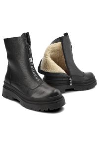 Czarne Botki Pollonus Ocieplane Buty Damskie. Kolor: czarny. Materiał: skóra, futro, syntetyk. Szerokość cholewki: normalna. Wzór: aplikacja. Sezon: zima. Styl: elegancki