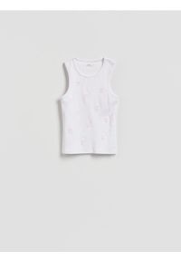Reserved - Bawełniany top z haftem - biały. Kolor: biały. Materiał: bawełna. Wzór: haft #1