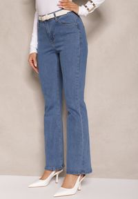 Renee - Niebieskie Jeansy z Bawełną High Waist o Fasonie Dzwonów Celinsse. Okazja: na co dzień. Stan: podwyższony. Kolor: niebieski. Długość: długie. Styl: elegancki, casual #4