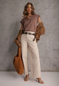 Renee - Brązowa Sweterkowa Bluzka z Wiskozy z Kołnierzykiem i Usztywnioną Linią Ramion Helite. Kolor: brązowy. Materiał: wiskoza. Styl: elegancki #6