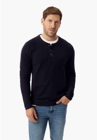 Volcano - Longsleeve ze strukturą L-ONYX. Okazja: na co dzień. Typ kołnierza: typu henley. Kolor: niebieski. Materiał: dzianina, bawełna, materiał. Długość rękawa: długi rękaw. Długość: długie. Styl: klasyczny, casual, elegancki #1