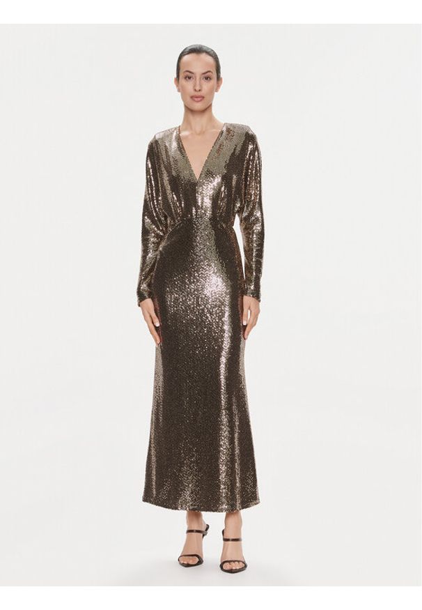ViCOLO Sukienka wieczorowa FR0011 Brązowy Regular Fit. Kolor: brązowy. Materiał: syntetyk. Styl: wizytowy