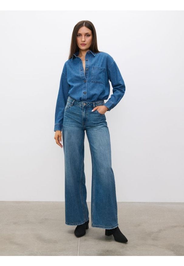 Sinsay - Jeansy wide leg - niebieski. Kolor: niebieski
