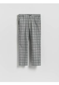 Reserved - Spodnie chino slim w kratę - szary. Kolor: szary. Materiał: wełna, tkanina