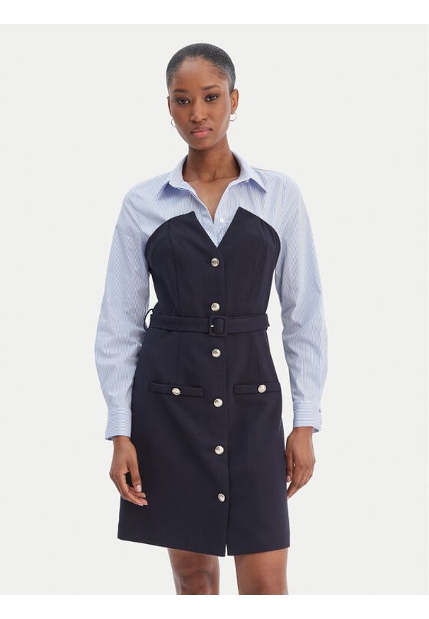 Morgan Sukienka koszulowa 261-RIVOL Granatowy Slim Fit. Kolor: niebieski. Materiał: syntetyk. Typ sukienki: koszulowe