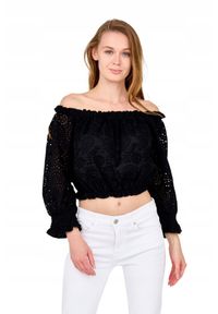 Guess - GUESS Damski czarny crop top, Rozmiar M. Kolor: czarny. Materiał: bawełna