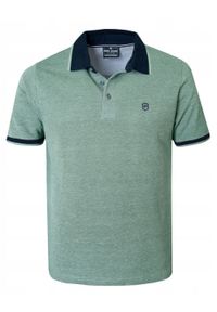 Bawełniana, Męska Koszulka Polo - Pako Jeans - Bladozielony Melanż. Okazja: na co dzień. Typ kołnierza: polo. Kolor: zielony. Materiał: bawełna. Wzór: melanż. Styl: casual #6
