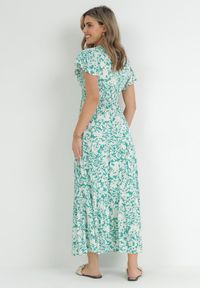 Born2be - Jasnozielona Rozkloszowana Sukienka Maxi z Wiskozy z Gumkami w Pasie z Guzikami Deninie. Kolor: zielony. Materiał: wiskoza. Długość rękawa: krótki rękaw. Wzór: nadruk. Długość: maxi #4