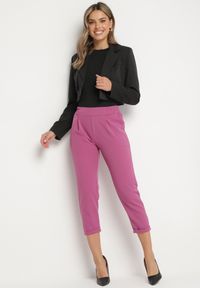 Born2be - Fuksjowe Spodnie 3/4 z Gumką w Talii i Kieszeniami Saivie. Kolor: różowy. Styl: elegancki #7