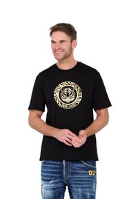 Just Cavalli - JUST CAVALLI Czarny t-shirt T-round Gold. Kolor: czarny