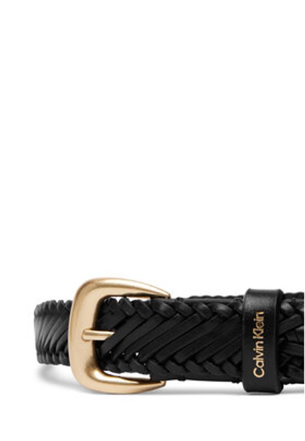 Calvin Klein Pasek Damski Braided Logo Buckle 25Mm LV04F7087G Czarny. Kolor: czarny. Materiał: skóra