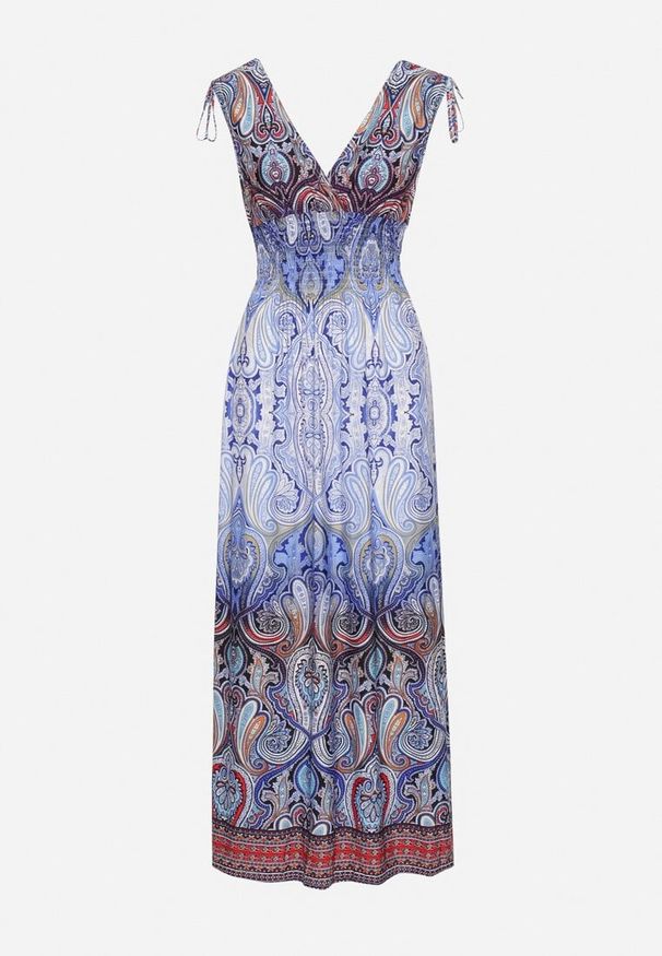 Born2be - Niebieska Sukienka Boho na Lato ze Sznurkami na Ramionach i Gumką w Talii Aharleta. Kolor: niebieski. Sezon: lato. Styl: boho