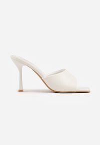 Born2be - Białe Klapki na Szpilce z Otwartym Kwadratowym Noskiem Avalessa. Okazja: na co dzień, na ślub cywilny, na wesele. Nosek buta: otwarty. Kolor: biały. Materiał: jeans. Obcas: na szpilce. Styl: casual, elegancki, wizytowy #7